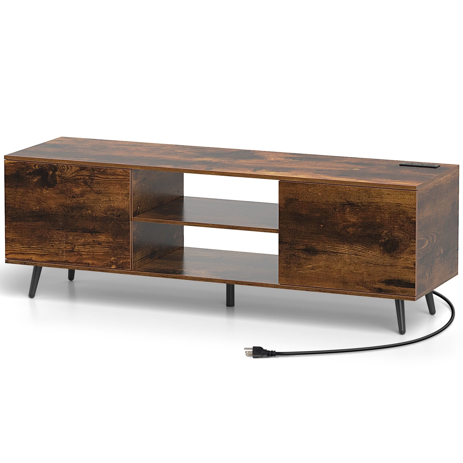TV Stand with Power Outlets and Adjustable Shelf for 60 Inch TVs, Rustic Brown Entertainment Centers & TV Stands Rustic Brown at Gallery Canada