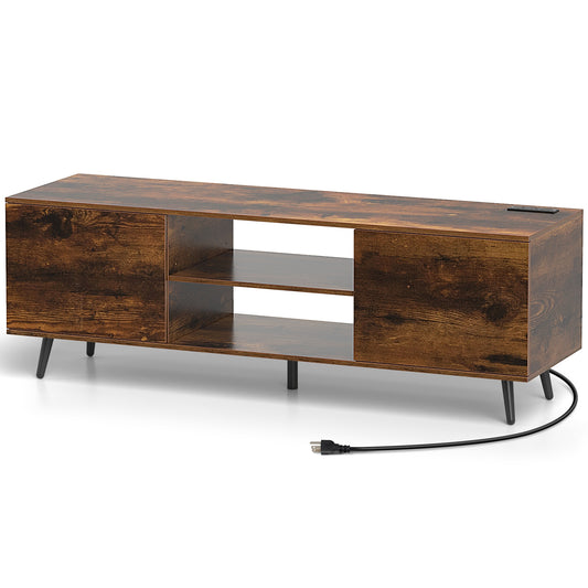 TV Stand with Power Outlets and Adjustable Shelf for 60 Inch TVs, Rustic Brown Entertainment Centers & TV Stands Rustic Brown at Gallery Canada