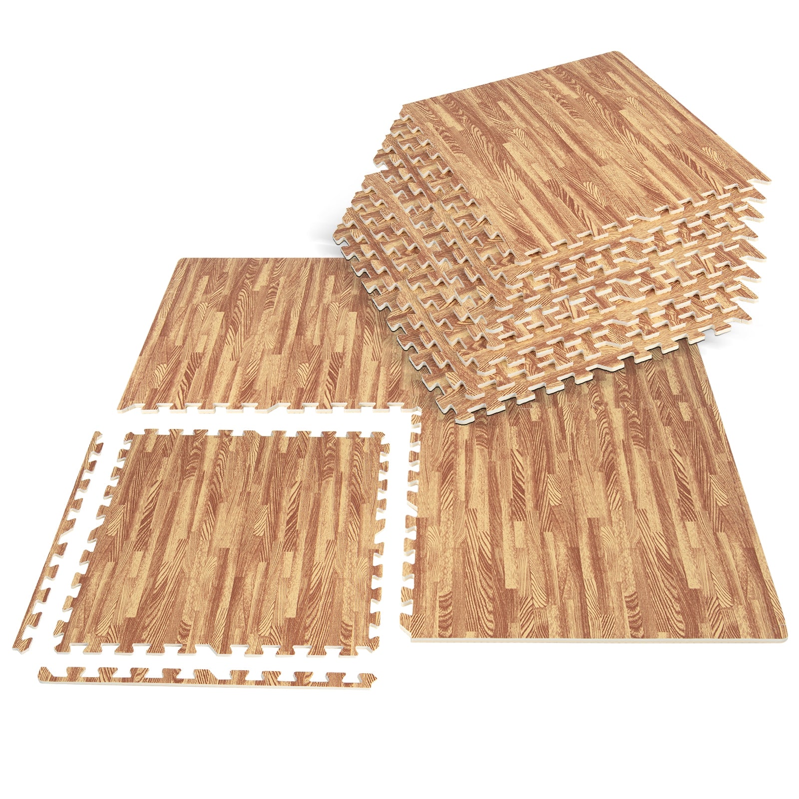 25 Tiles Wood Grain Foam Floor Mats with Borders- Natural, Natural Decorative Fencing & Flooring at Gallery Canada