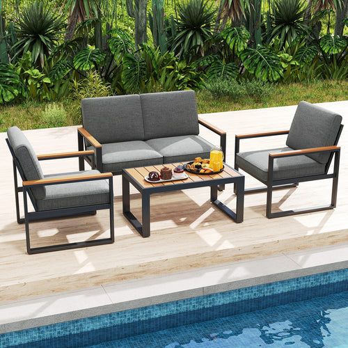 Patio Aluminum Sofa Modern Armchairs Set of 2 for Balcony-Grey, Gray