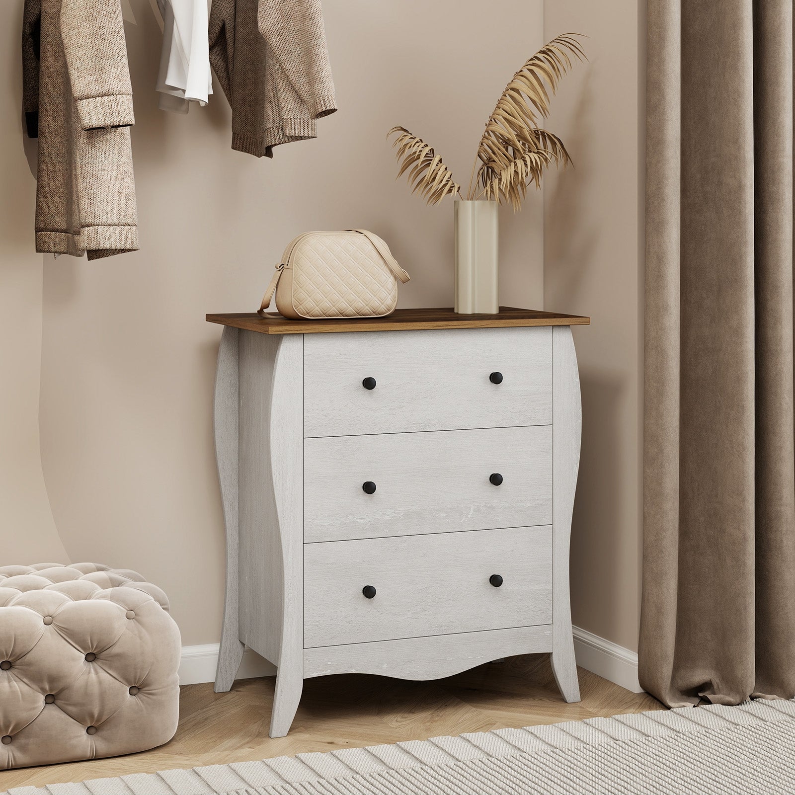 Dresser for Bedroom with 3 Folding Fabric Drawers and Anti-tipping Kit, Gray Nightstands at Gallery Canada