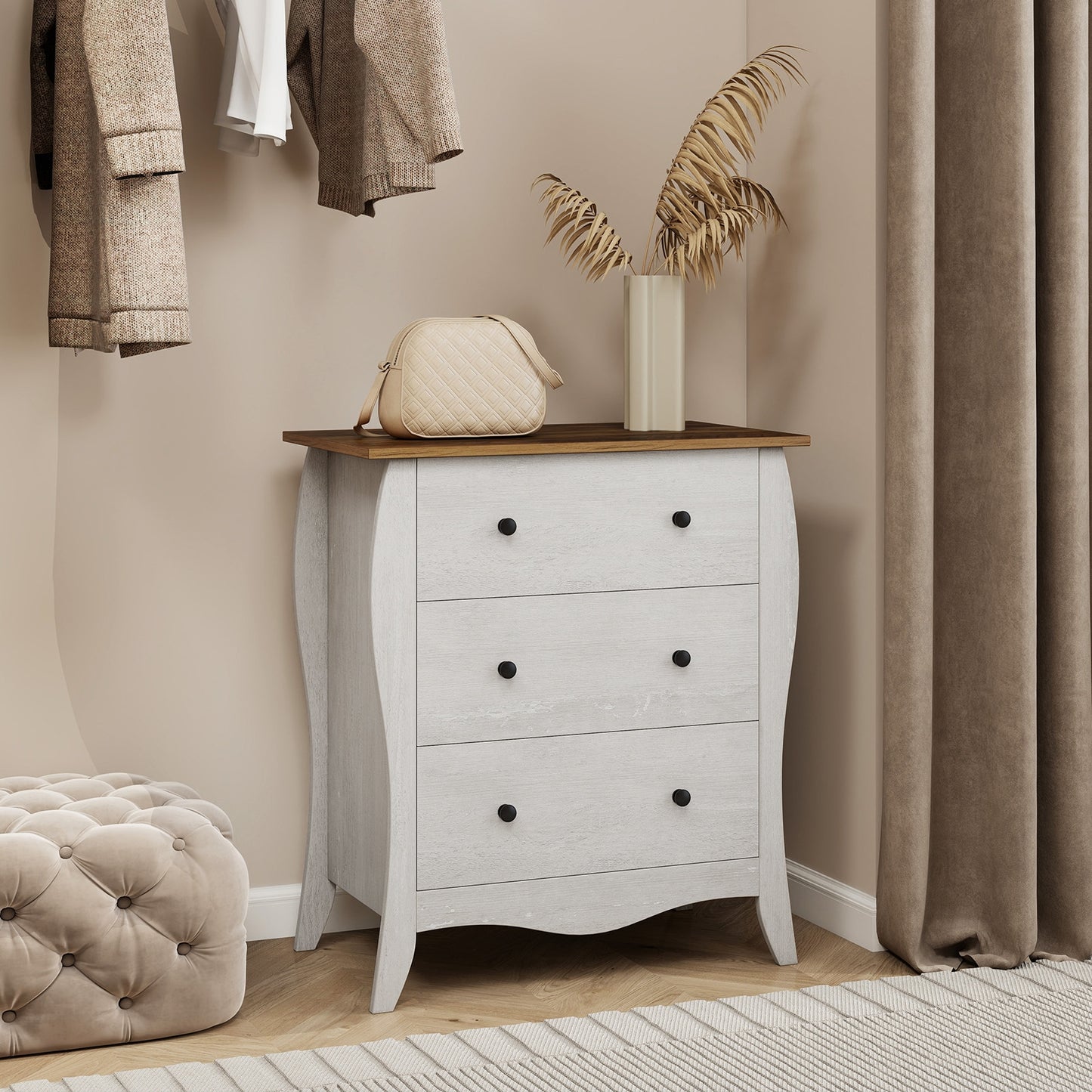 Dresser for Bedroom with 3 Folding Fabric Drawers and Anti-tipping Kit, Gray Nightstands at Gallery Canada