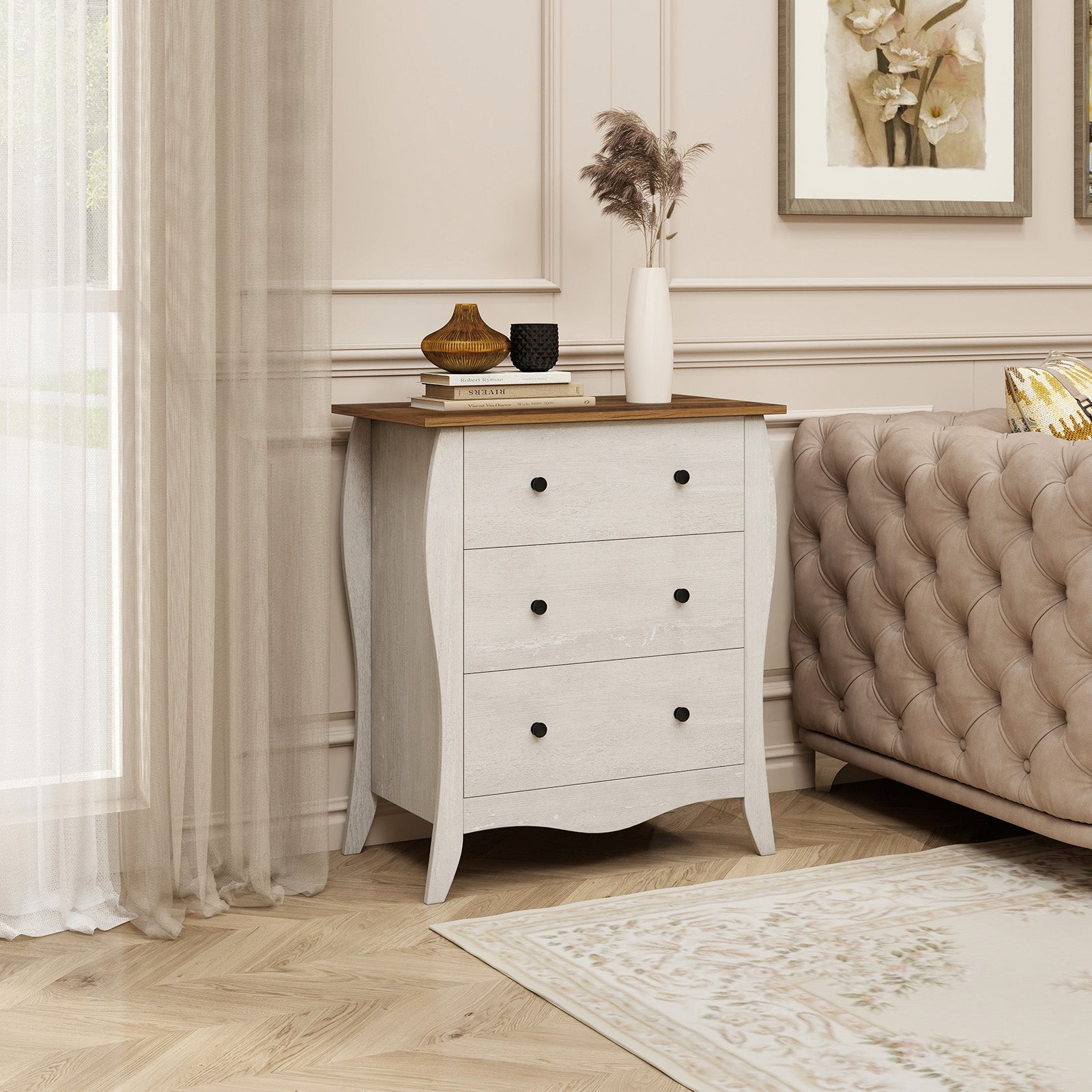 Dresser for Bedroom with 3 Folding Fabric Drawers and Anti-tipping Kit, Gray Nightstands at Gallery Canada