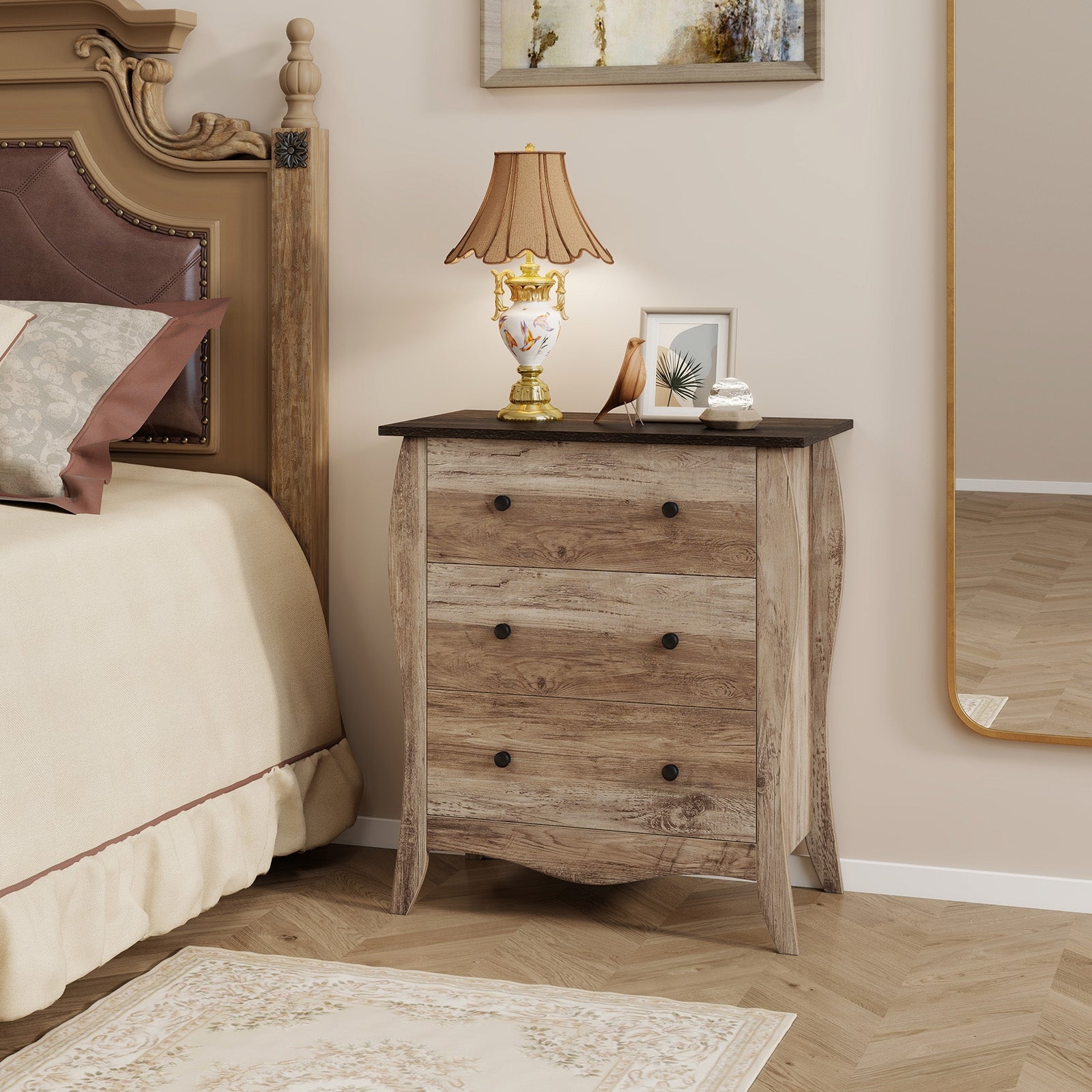 Dresser for Bedroom with 3 Folding Fabric Drawers and Anti-tipping Kit, Brown Nightstands at Gallery Canada