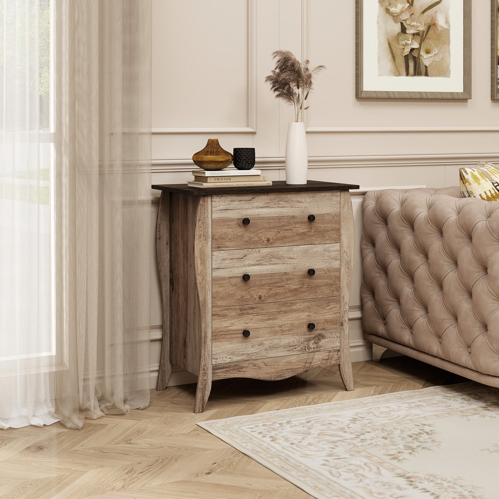 Dresser for Bedroom with 3 Folding Fabric Drawers and Anti-tipping Kit, Brown Nightstands at Gallery Canada