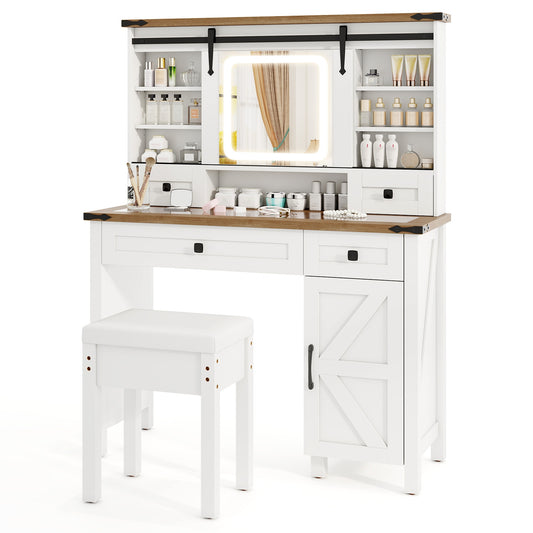Makeup Vanity Desk With Mirror, 3-Color Dimmable LED Lights, White Makeup Vanities White at Gallery Canada