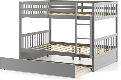 Full over Full Bunk Bed Platform Wood Bed with Ladder, Gray Bunk Bed Frame at Gallery Canada