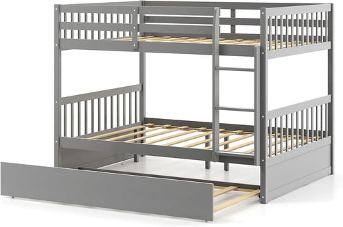 Full Over Full Bunk Bed, Wood Platform, Gray