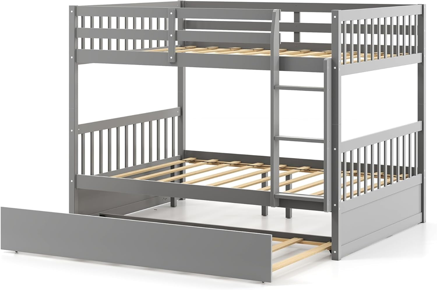 Full over Full Bunk Bed Platform Wood Bed with Ladder, Gray Bunk Bed Frame Gray at Gallery Canada