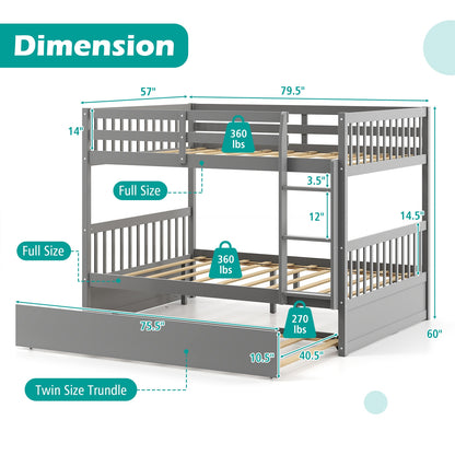 Full over Full Bunk Bed Platform Wood Bed with Ladder, Gray Bunk Bed Frame at Gallery Canada