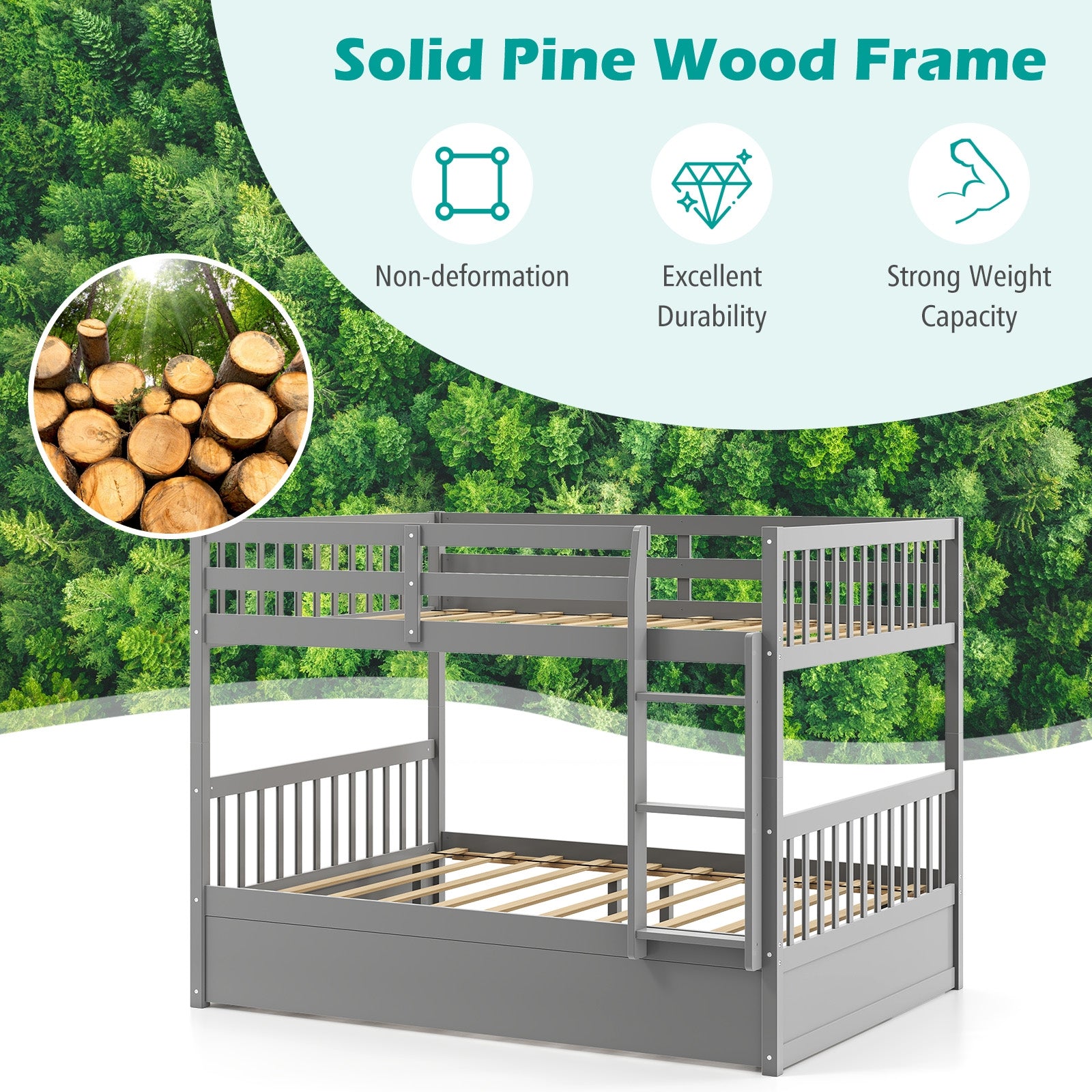 Full Over Full Bunk Bed, Wood Platform, Gray Bunk Bed Frame at Gallery Canada
