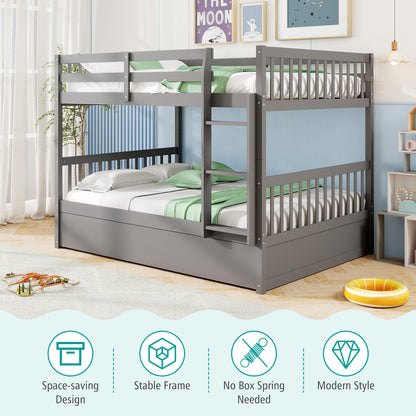 Full over Full Bunk Bed Platform Wood Bed with Ladder, Gray Bunk Bed Frame at Gallery Canada
