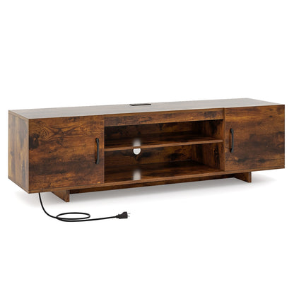 TV Stand With Power Outlet, 2 Cable Holes, 65 Inch, Rustic Brown Entertainment Centers & TV Stands at Gallery Canada