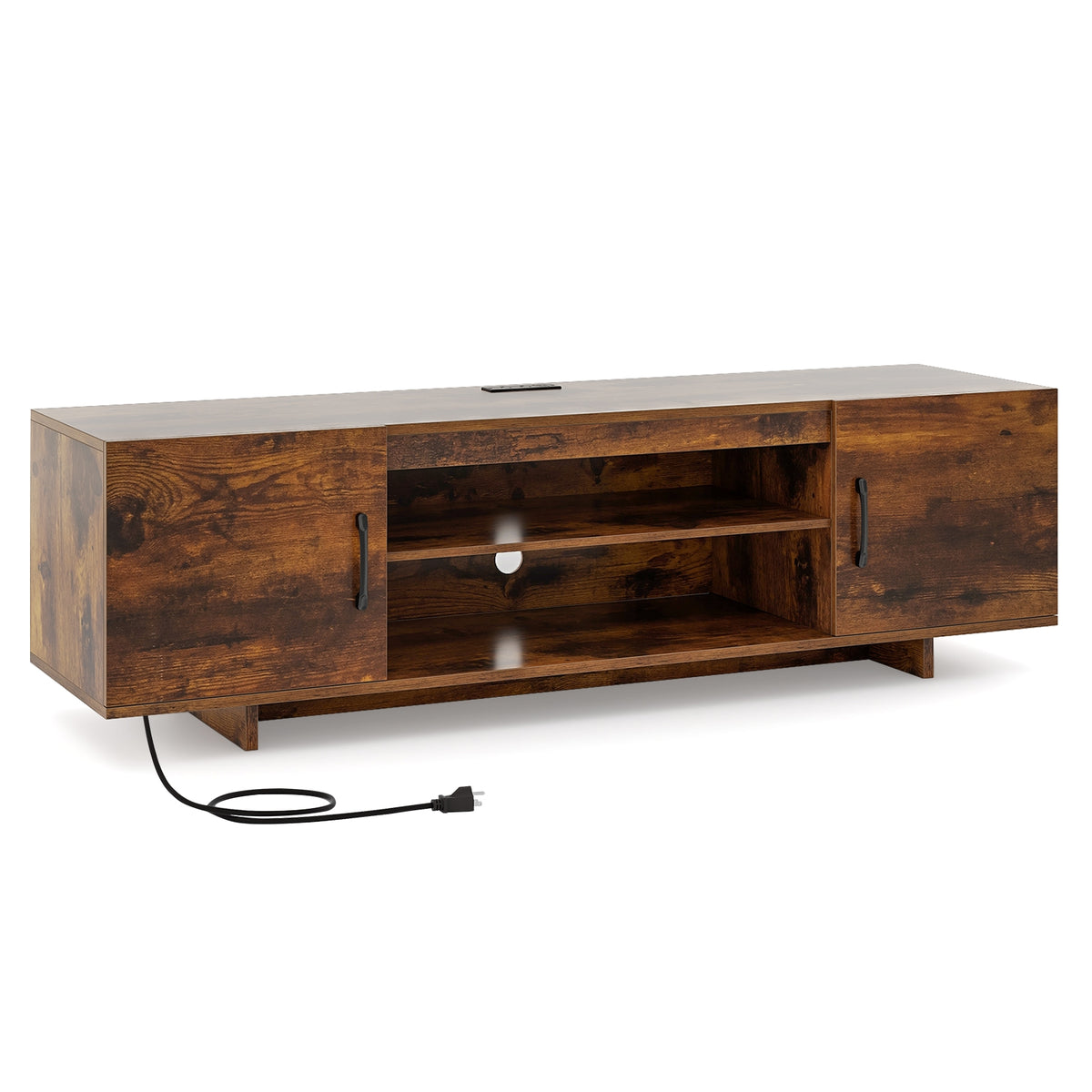 TV Stand With Power Outlet, 2 Cable Holes, 65 Inch, Rustic Brown Entertainment Centers & TV Stands Rustic Brown at Gallery Canada