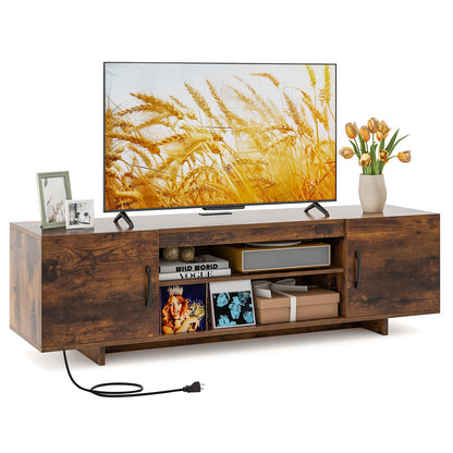 TV Stand With Power Outlet, 2 Cable Holes, 65 Inch, Rustic Brown Entertainment Centers & TV Stands at Gallery Canada