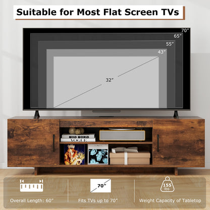 TV Stand With Power Outlet, 2 Cable Holes, 65 Inch, Rustic Brown Entertainment Centers & TV Stands at Gallery Canada