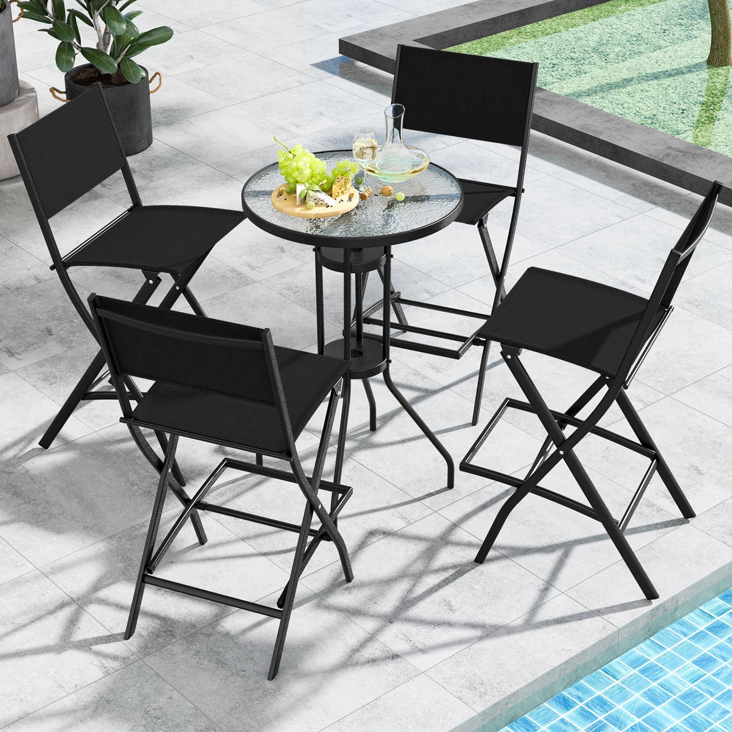 Folding Bar Stools, Set of 2, With Backrest and Footrest, Black Patio Bar Furniture at Gallery Canada