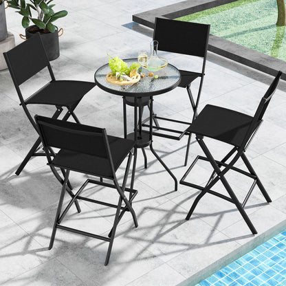 Folding Bar Stools, Set of 2, With Backrest and Footrest, Black Patio Bar Furniture at Gallery Canada