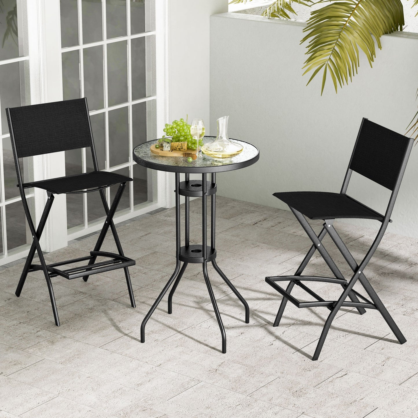 Folding Bar Stools, Set of 2, With Backrest and Footrest, Black Patio Bar Furniture at Gallery Canada