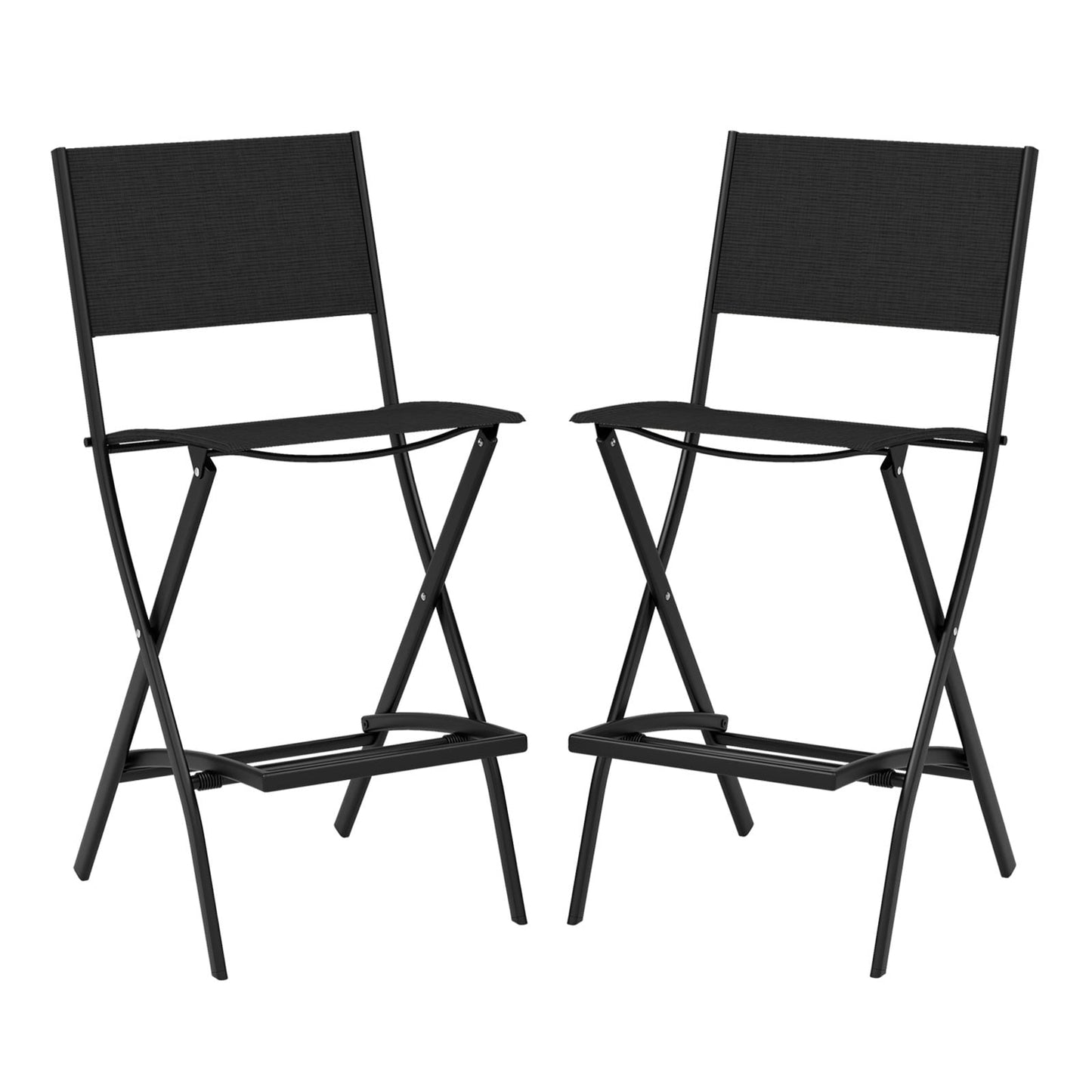 Folding Bar Stools, Set of 2, With Backrest and Footrest, Black Patio Bar Furniture Black at Gallery Canada