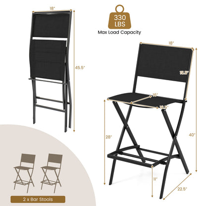 Folding Bar Stools, Set of 2, With Backrest and Footrest, Black Patio Bar Furniture at Gallery Canada