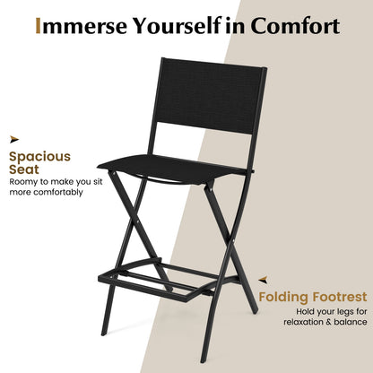 Folding Bar Stools, Set of 2, With Backrest and Footrest, Black Patio Bar Furniture at Gallery Canada