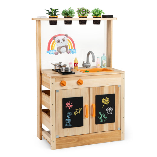 Kids Mud Kitchen Playset, Fir Wood, Planting Pots, Blackboards, Natural Play Kitchen Sets Natural at Gallery Canada