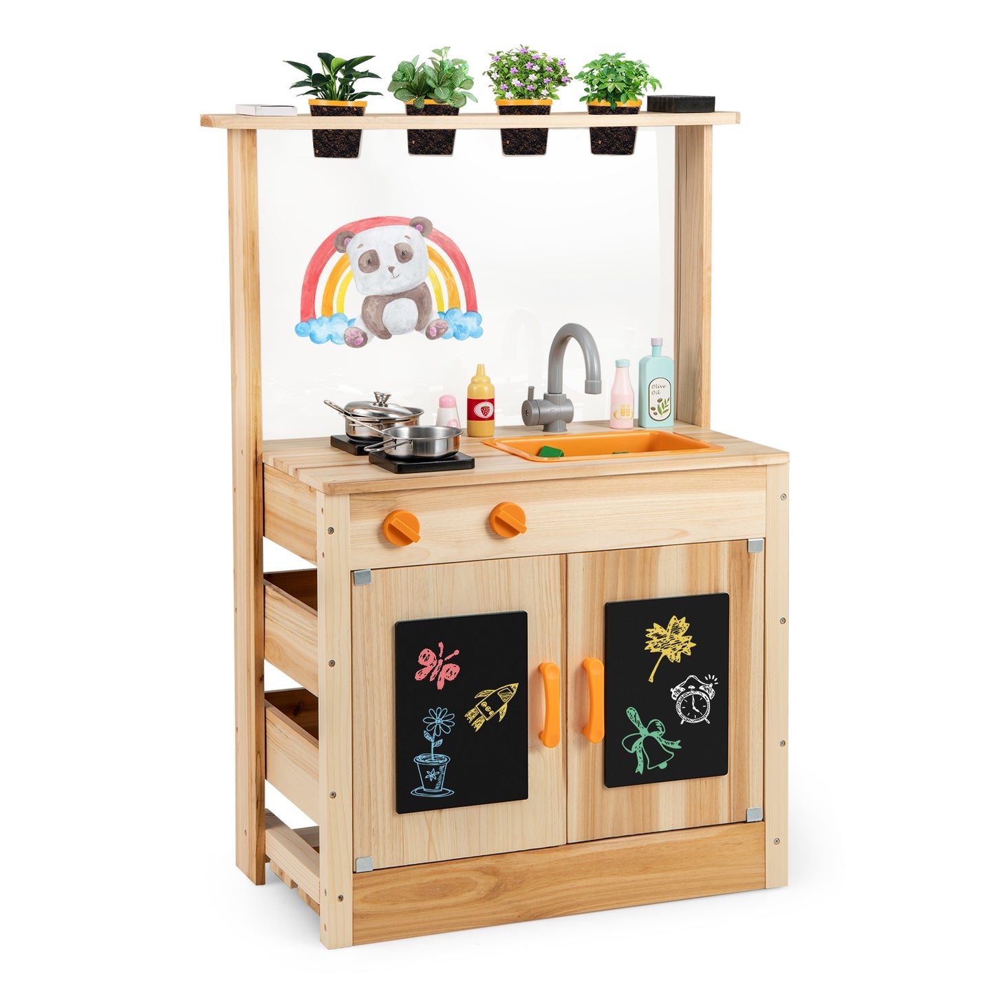 Kids Mud Kitchen Playset, Fir Wood, Planting Pots, Blackboards, Natural Play Kitchen Sets at Gallery Canada