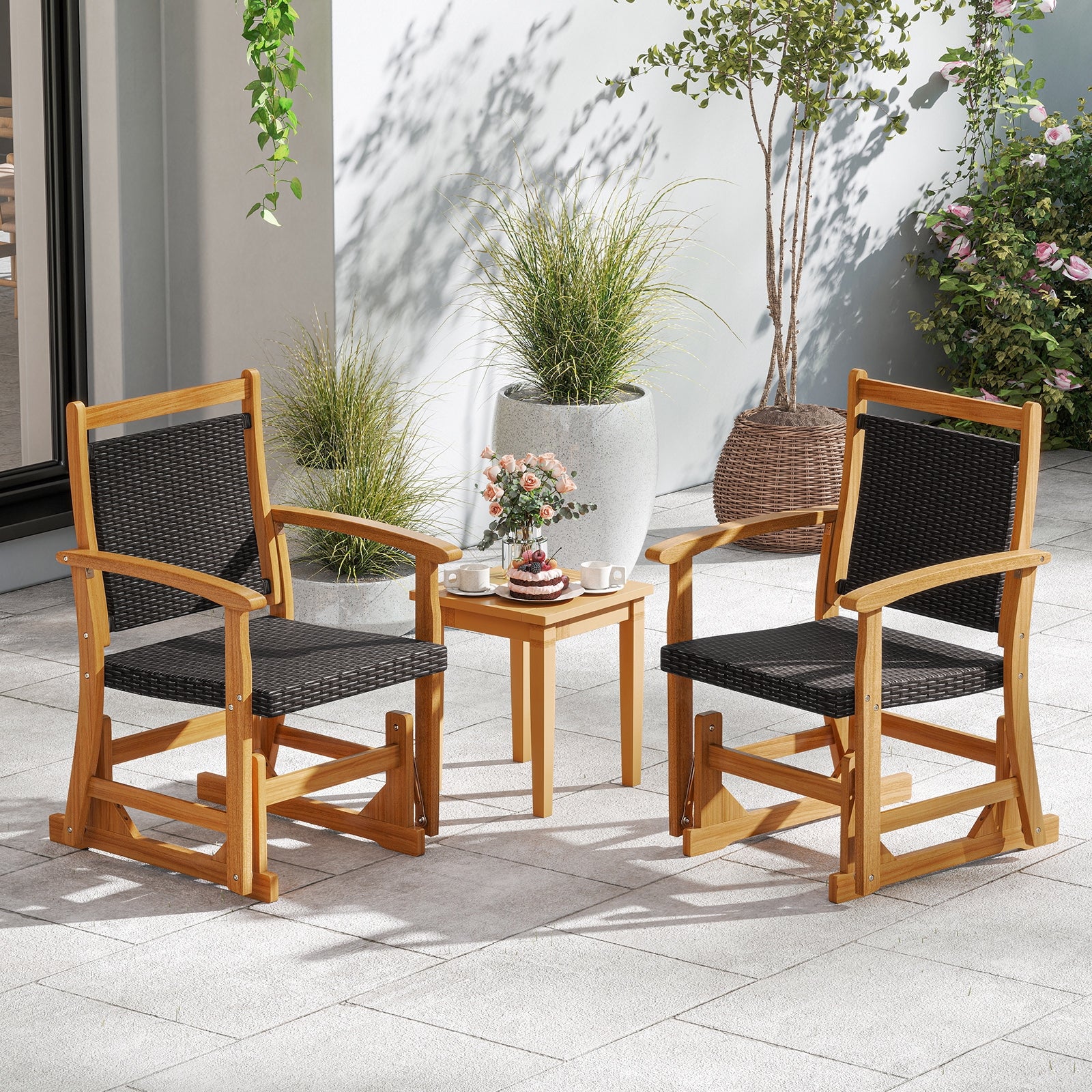 Patio Rattan Glider Chair with Acacia Wood Frame and Wicker Seat Back, Brown Patio Rocking Chairs & Gliders at Gallery Canada