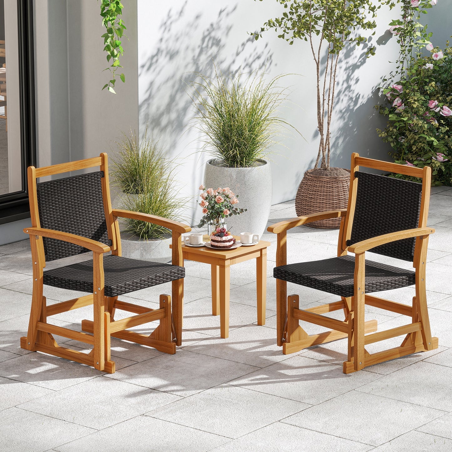 Patio Rattan Glider Chair with Acacia Wood Frame and Wicker Seat Back, Brown Patio Rocking Chairs & Gliders at Gallery Canada