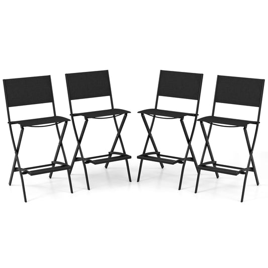 Outdoor Folding Bar Height Stool Set of 4, Metal Frame, Footrest, Black Patio Bar Furniture Black at Gallery Canada