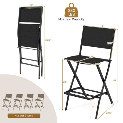 Outdoor Folding Bar Height Stool Set of 4, Metal Frame, Footrest, Black Patio Bar Furniture at Gallery Canada
