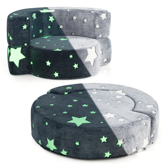 Convertible Glow In Dark Kids Sofa, Removable Washable Cover, Gray
