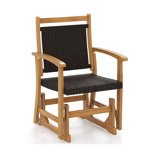 Patio Rattan Glider Chair, Acacia Wood Frame, Brown Patio Rocking Chairs & Gliders Brown at Gallery Canada