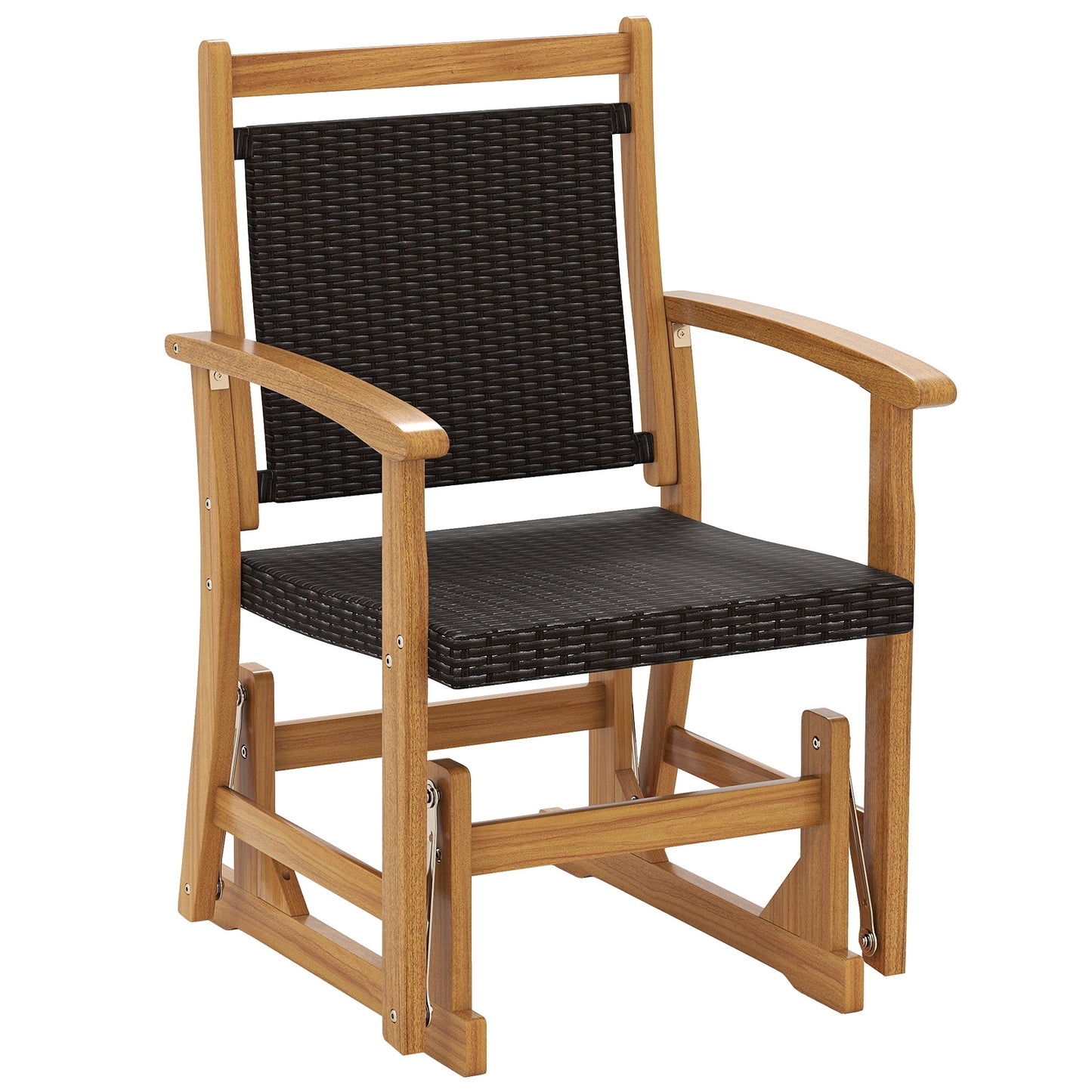 Patio Rattan Glider Chair with Acacia Wood Frame and Wicker Seat Back, Brown Patio Rocking Chairs & Gliders at Gallery Canada