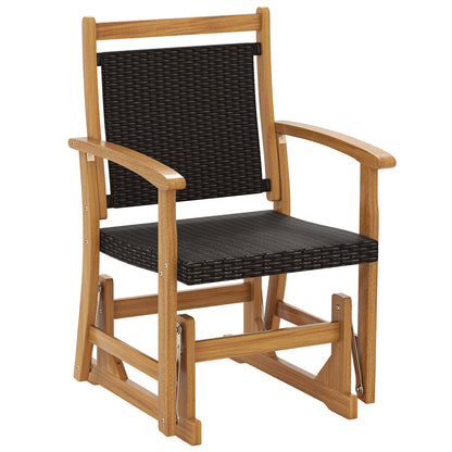Patio Rattan Glider Chair with Acacia Wood Frame and Wicker Seat Back, Brown Patio Rocking Chairs & Gliders at Gallery Canada