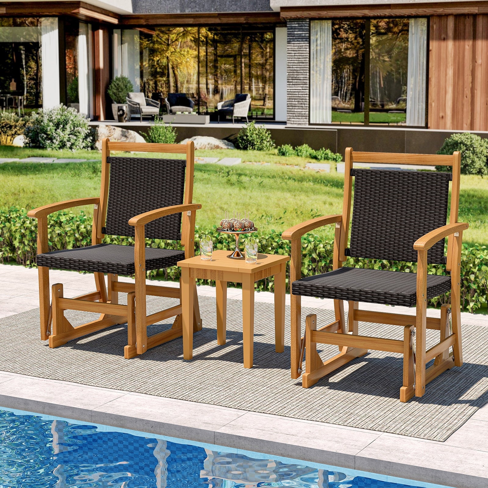 Patio Rattan Glider Chair with Acacia Wood Frame and Wicker Seat Back, Brown Patio Rocking Chairs & Gliders at Gallery Canada
