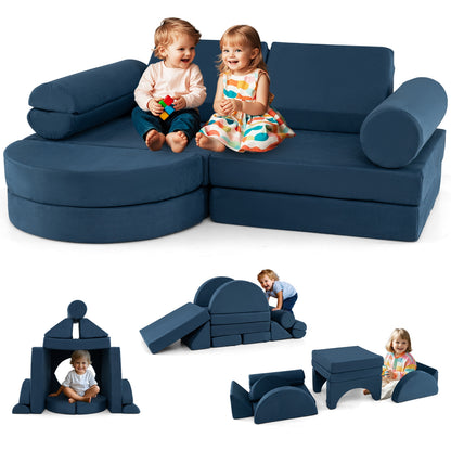 13 Pieces Convertible Modular Kids Play Couch for Nursery Playroom Bedroom, Blue Kids Chairs & Seating Blue at Gallery Canada