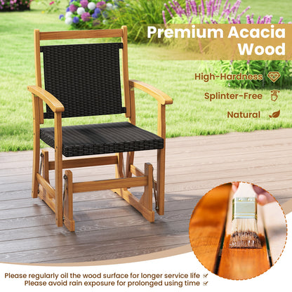 Patio Rattan Glider Chair with Acacia Wood Frame and Wicker Seat Back, Brown Patio Rocking Chairs & Gliders at Gallery Canada