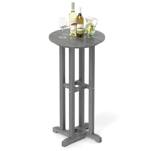 21.5 Inch Round Bar Table, HDPE Slatted Tabletop, Gray