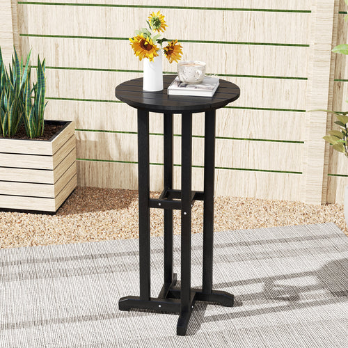 21.5 Inch Round Bar Table Patio HDPE Bar Height Dining Table with Slatted Tabletop, Black