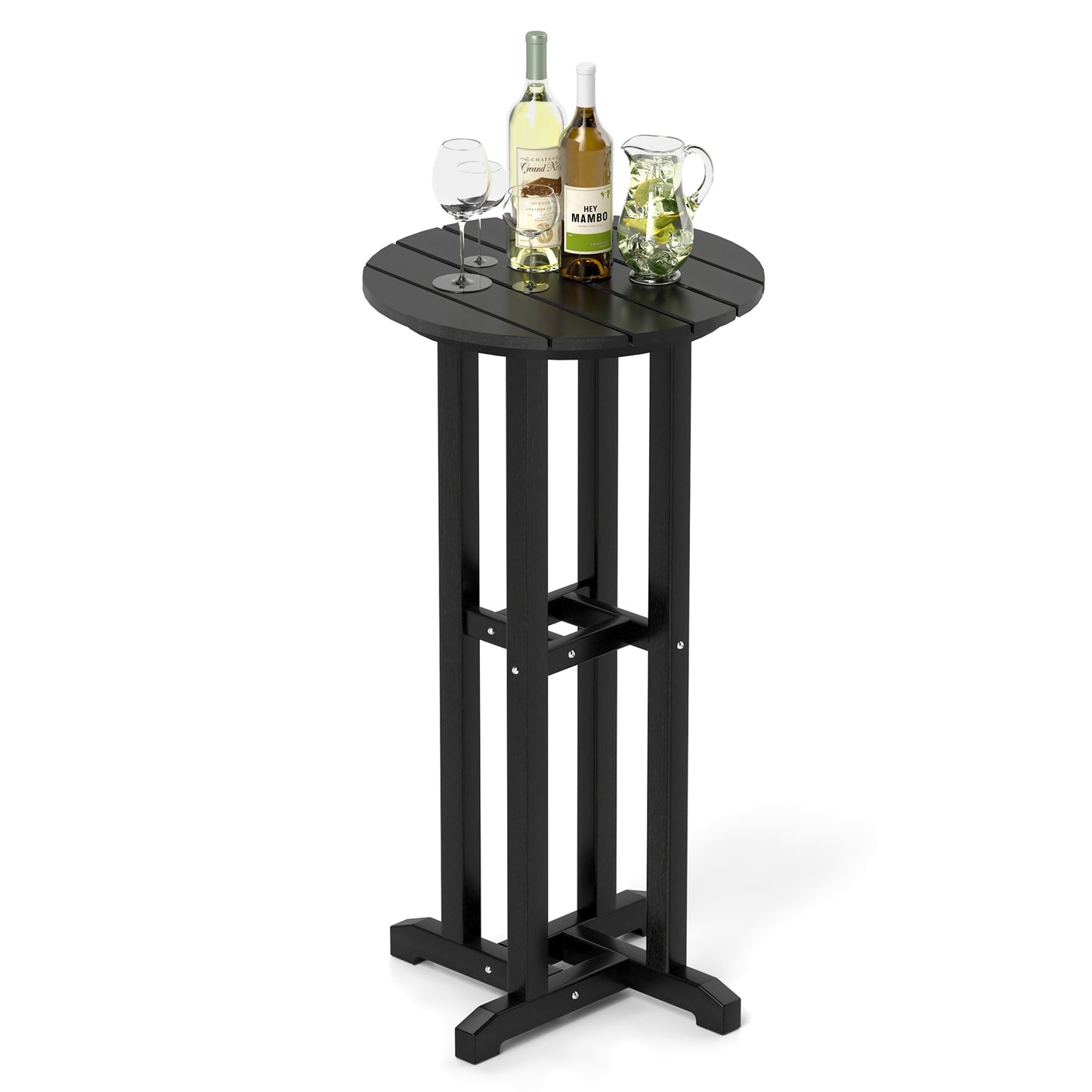 21.5 Inch Round Bar Table, HDPE Slatted Tabletop, Black Patio Bar Furniture Black at Gallery Canada