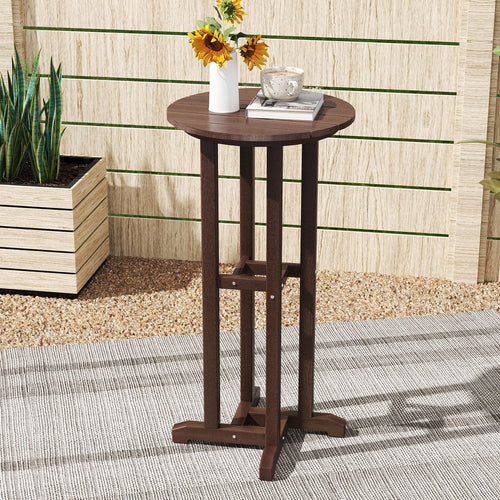 21.5 Inch Round Bar Table Patio HDPE Bar Height Dining Table with Slatted Tabletop, Brown