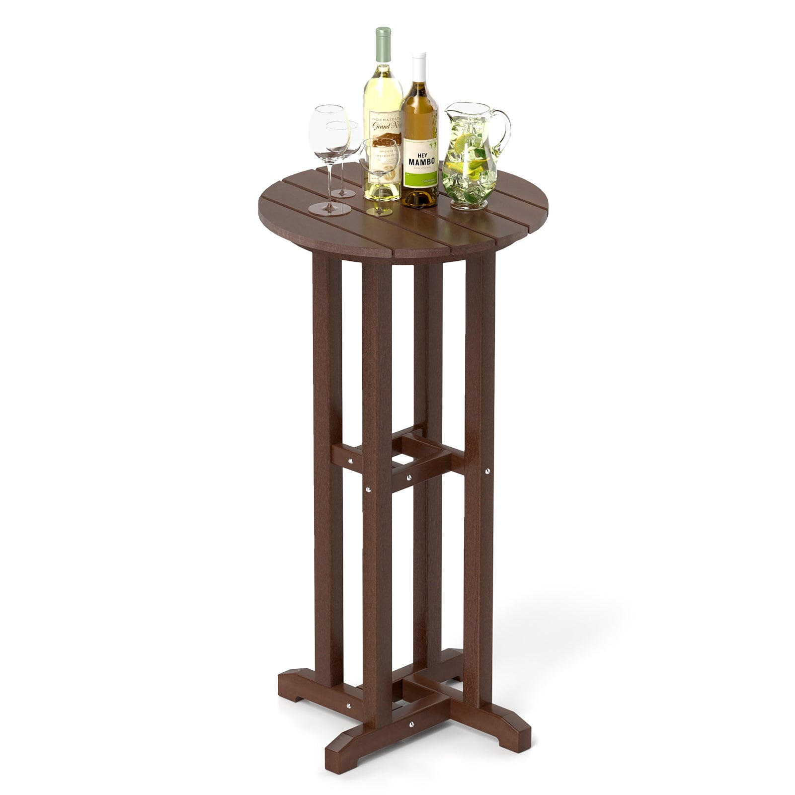 21.5 Inch Round Bar Table, HDPE Slatted Tabletop, Brown Patio Bar Furniture Brown at Gallery Canada
