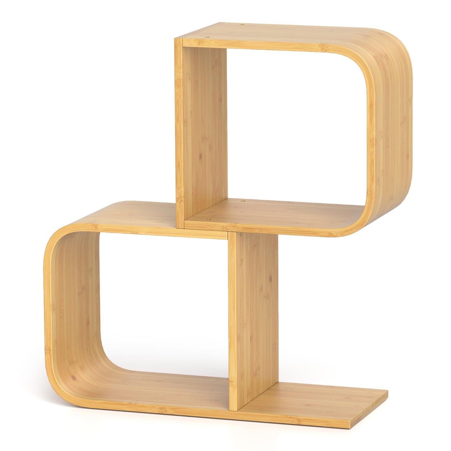 2-Tier S-Shaped Bamboo Bookcase, 2 Open Cubes, Natural Bookcases at Gallery Canada