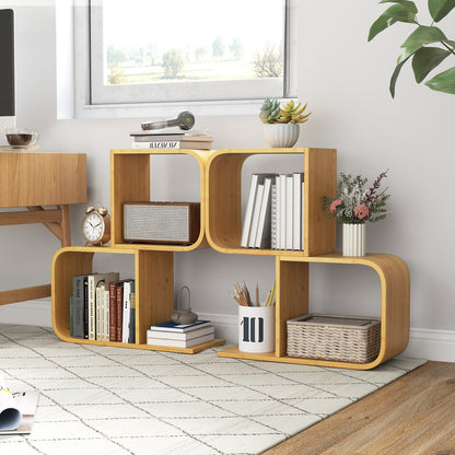 2-Tier S-Shaped Bamboo Bookcase with 2 Open Cubes for Living Room, Natural Bookcases at Gallery Canada