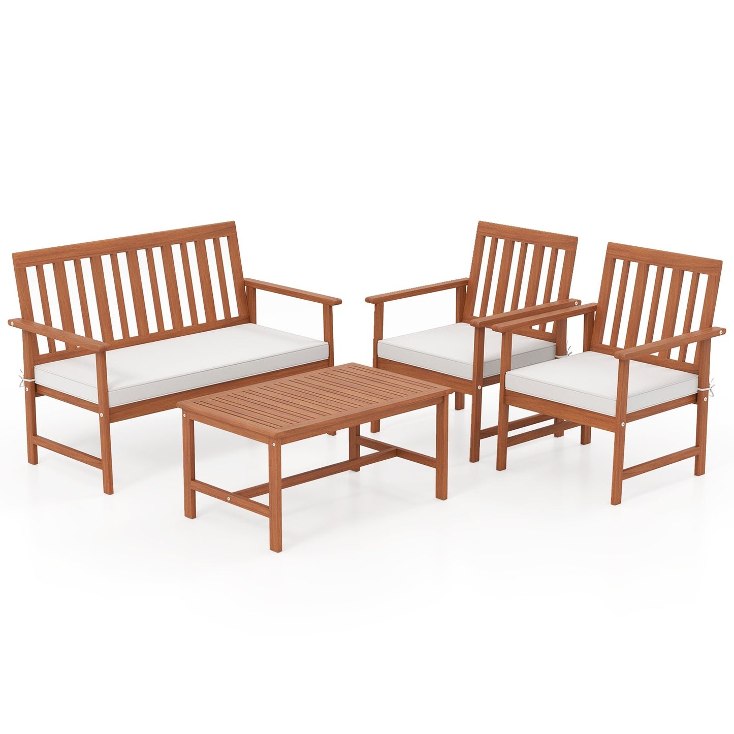 4 Pieces Acacia Wood Furniture Set with Seat Cushions and Robust Wood Frame, White Patio Conversation Sets at Gallery Canada