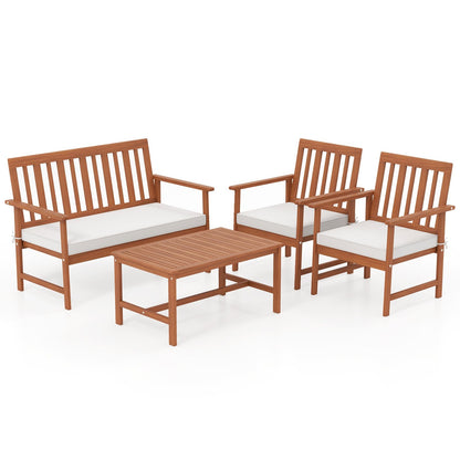 4 Pieces Acacia Wood Furniture Set with Seat Cushions and Robust Wood Frame, White Patio Conversation Sets at Gallery Canada