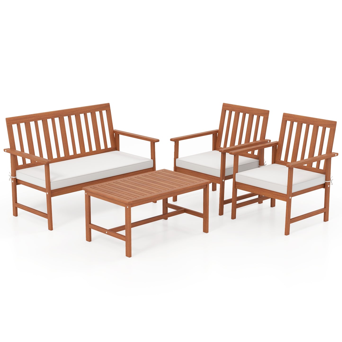 4 Piece Acacia Wood Furniture Set, White Patio Conversation Sets at Gallery Canada