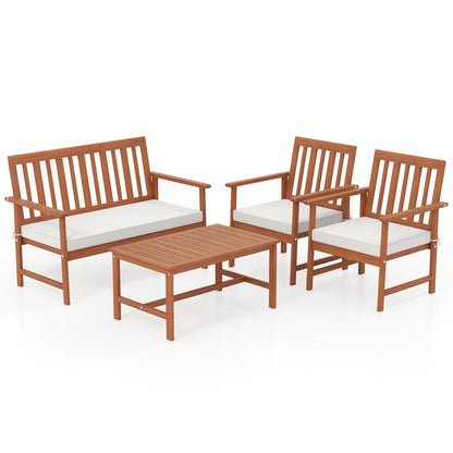 4 Piece Acacia Wood Furniture Set, White Patio Conversation Sets at Gallery Canada